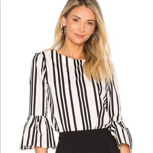 Alice + Olivia Black White Striped Silk Top Blouse